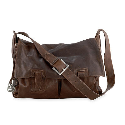Men's Leather Luggage Fisherman Bag, Brown, large